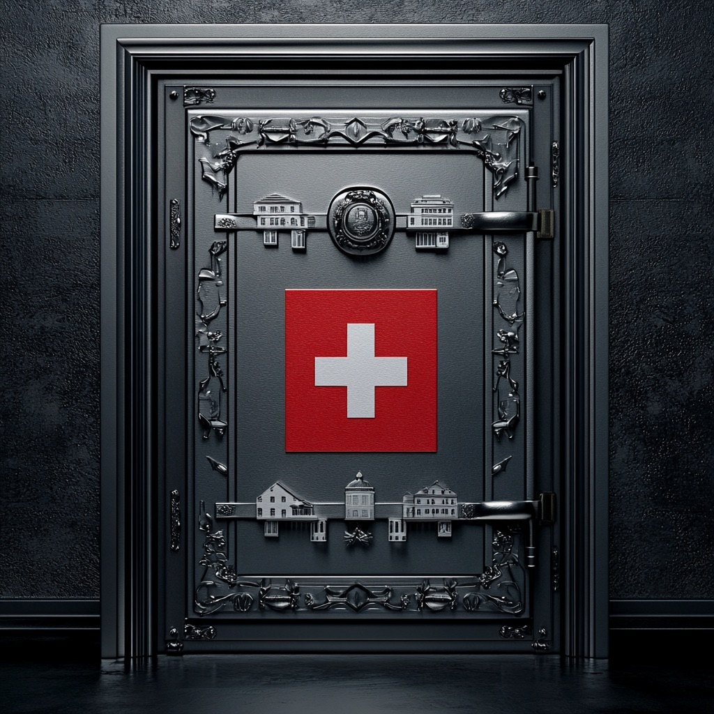 Porte de coffre-fort ornée du drapeau suisse