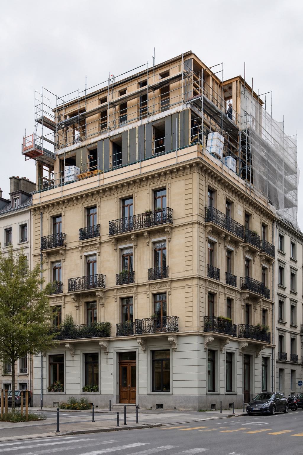 Immeuble ancien en cours de surélévation