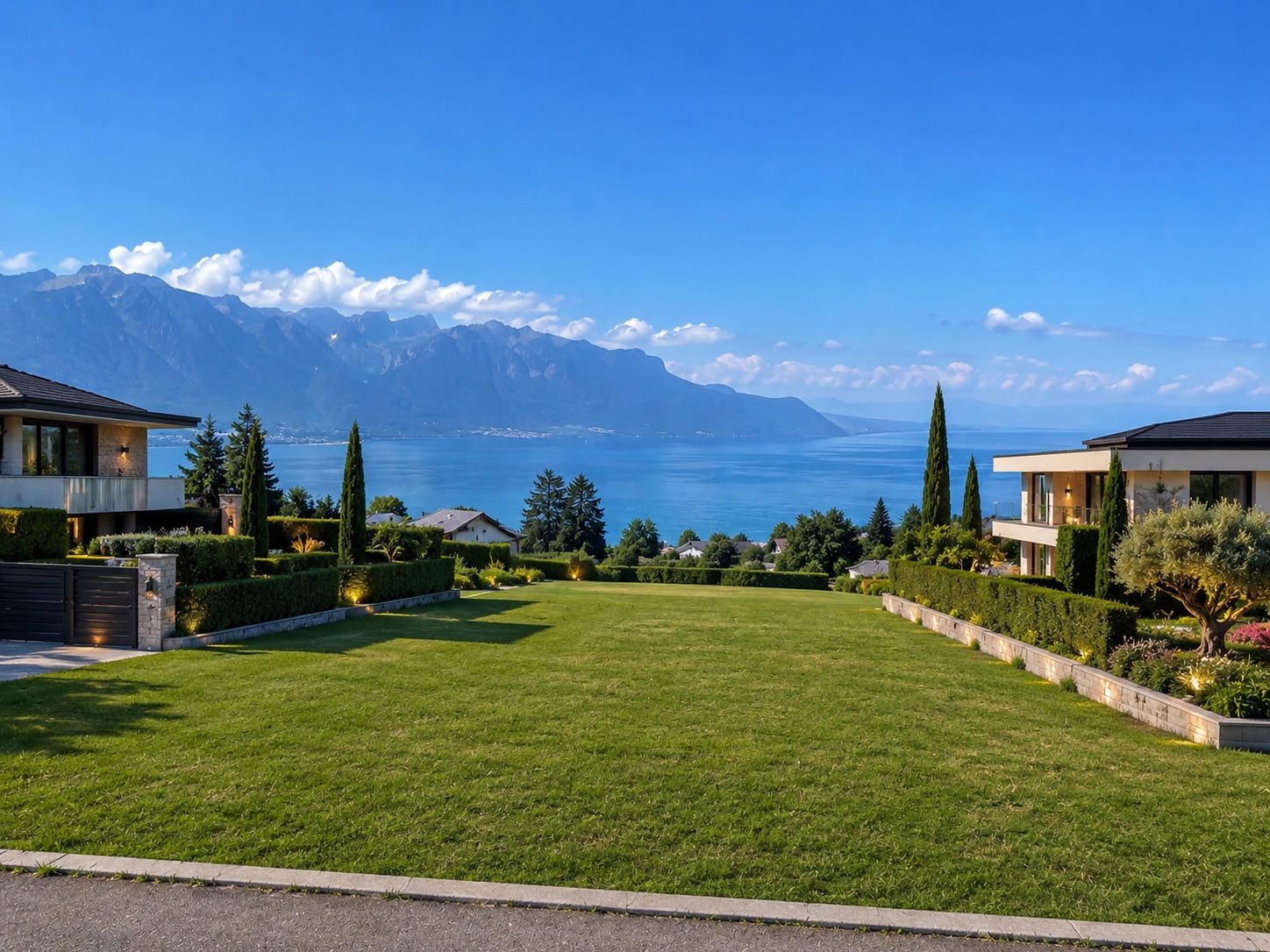 Terraced plot overlooking Lake Geneva and the Alps