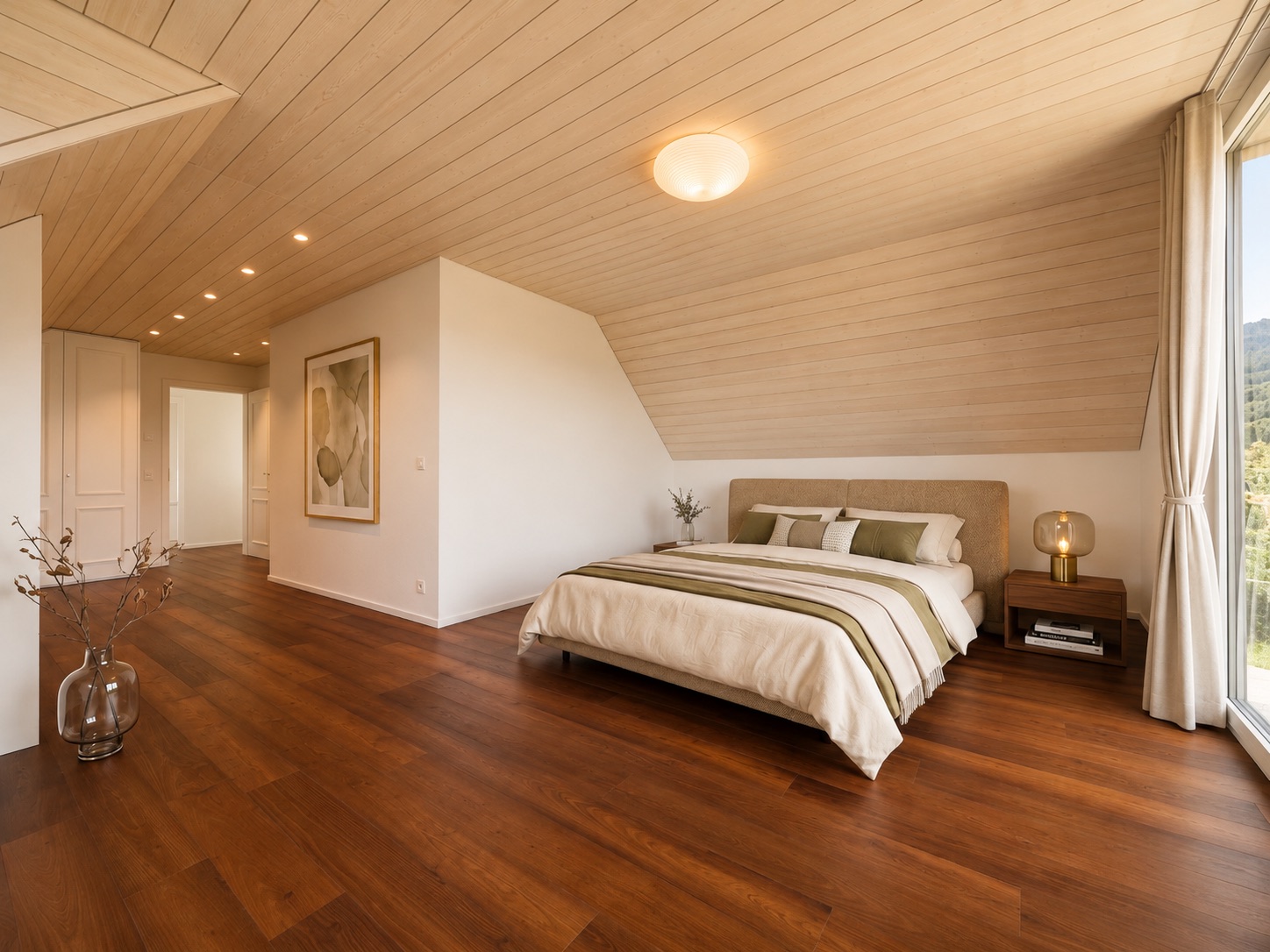 Suite parentale, plafond bois clair