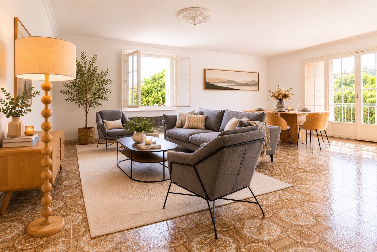 Salon d'un appartement de maître, fin de journée